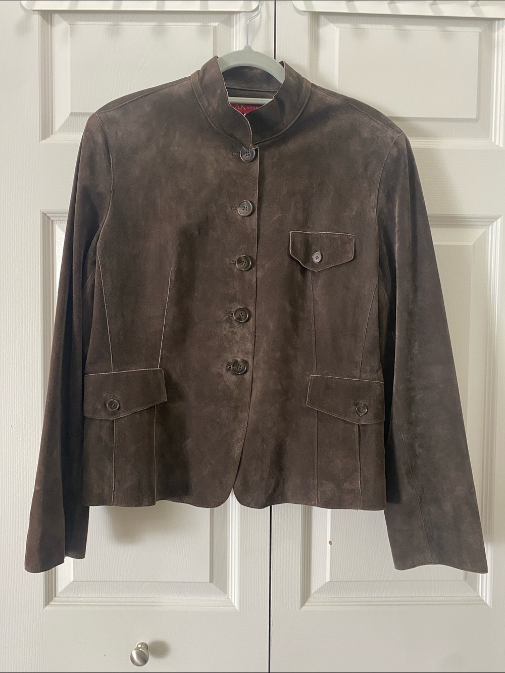 Anne Klein Dark Brown Suede Button-Front Jacket - 100% Leather - Size Large
